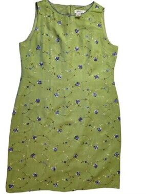 Coldwater Creek Linen Blend Embroidered Floral Sheath Dress Size 12